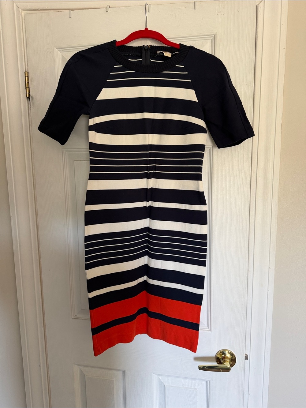 Michael Kors Striped Navy, White & Red/Orange Short Sleeve Dress